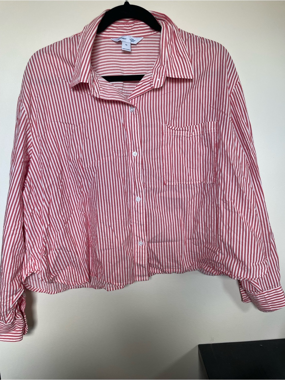 Old Navy The Cropped Shirt Red and White Striped